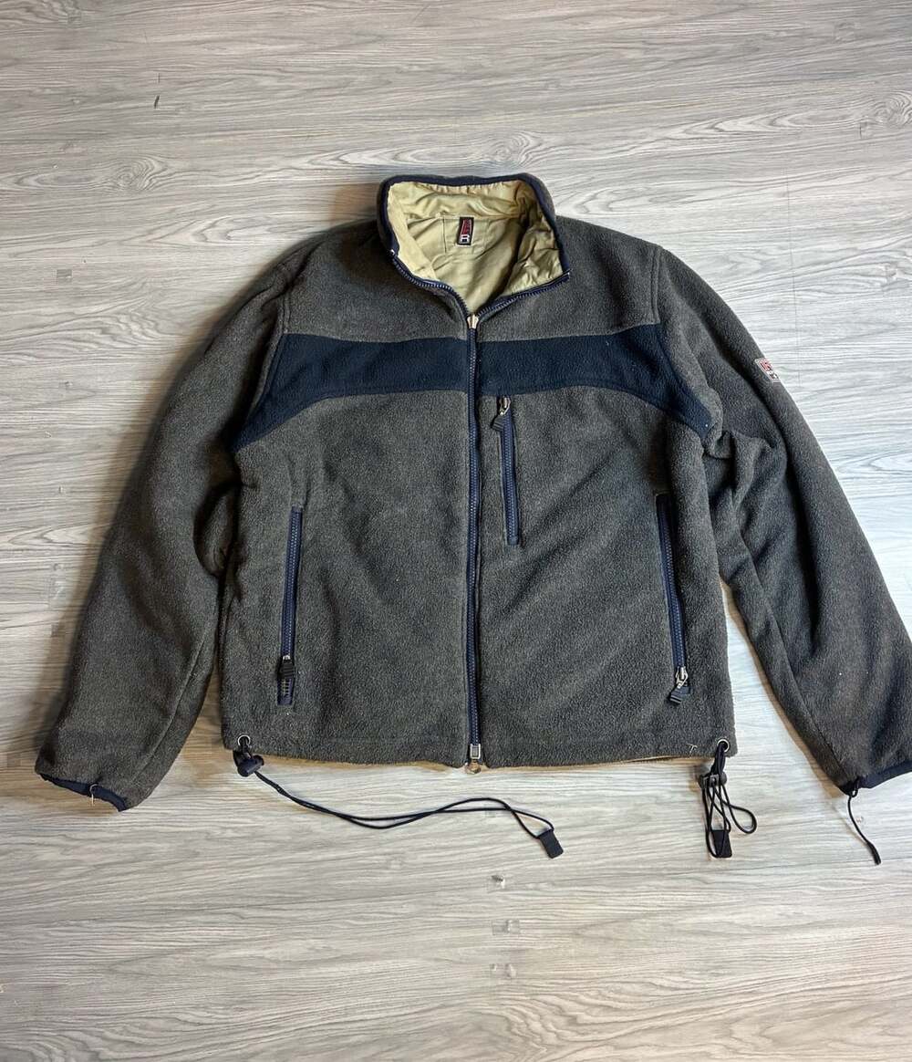 Vintage Full Zip Fleece Jacket Gray Navy Blue